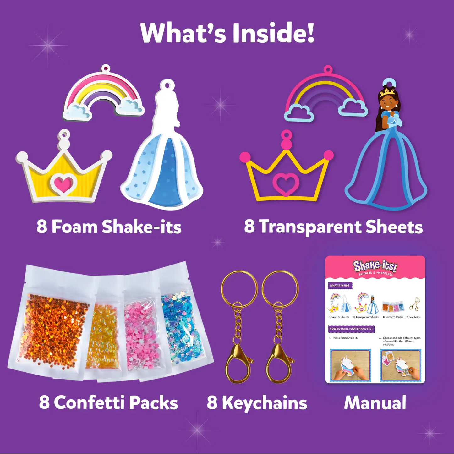 Shake-its: Unicorns & Princesses | DIY Craft Kit with Keychains (ages 4-9)