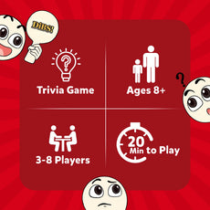 Trivia game information displayed on the DiBS! Exciting Trivia Game box for ages 8 and up