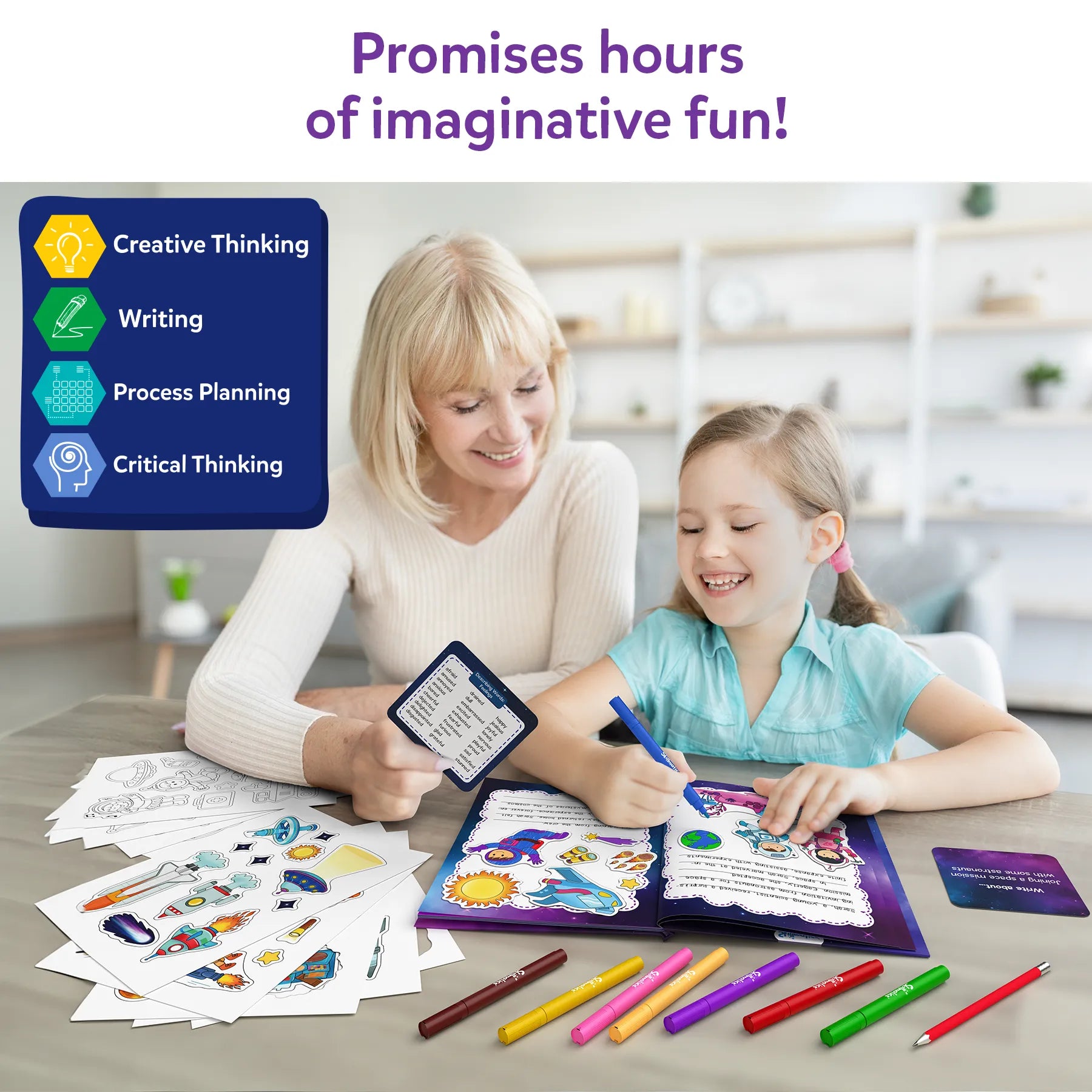 Imaginative writing activity set from My Storybook Art Kit Space Explorers for kids ages 5-10