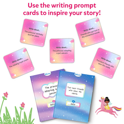 Writing prompt cards and notebooks from My Storybook Art Kit Unicorns and Princesses