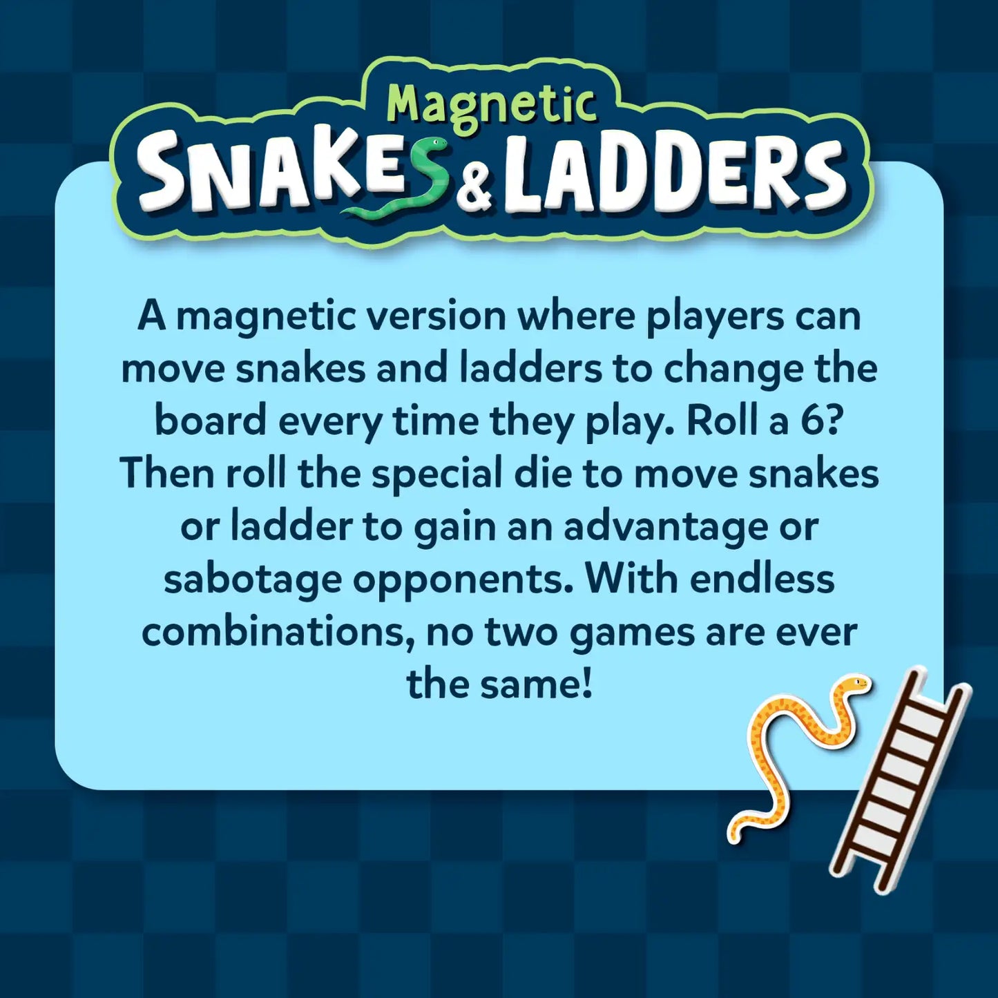 Snakes & Ladders | Magnetic & Customizable Board Game with a Twist (ages 4+)