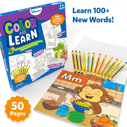Color and Learn: Letters, Numbers, Phonics and Shapes | Colouring Book (ages 3-6)