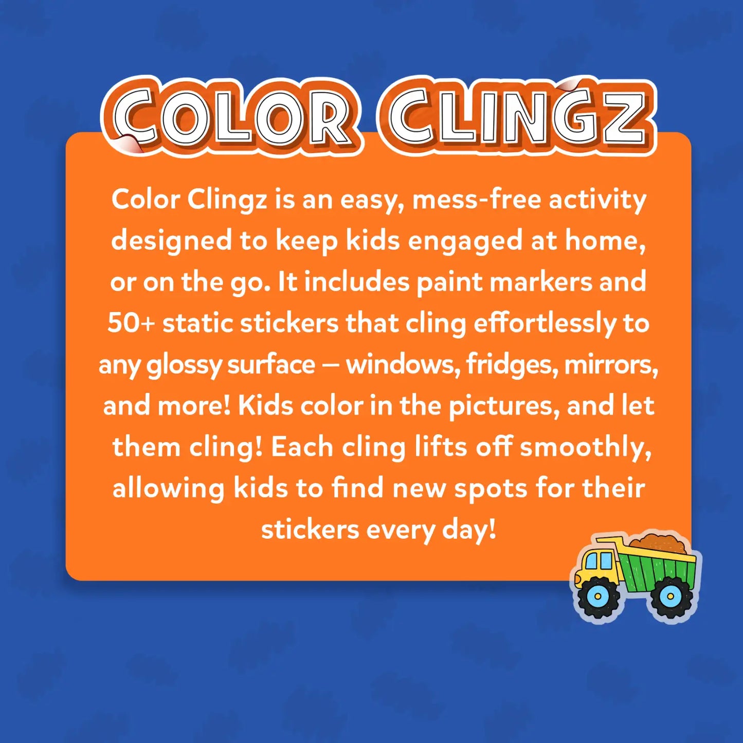 Color Clingz: Cars, Sports, Dinos & More! | Mess-Free Reusable Static Stickers (Ages 3-7)