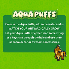 Aqua Puffs product advertisement showcasing Animal Friends 3D Art Kit for children ages 4 and up