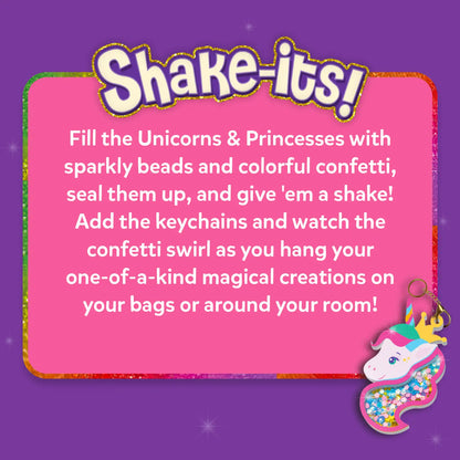 Shake-its: Unicorns & Princesses | DIY Craft Kit with Keychains (ages 4-9)