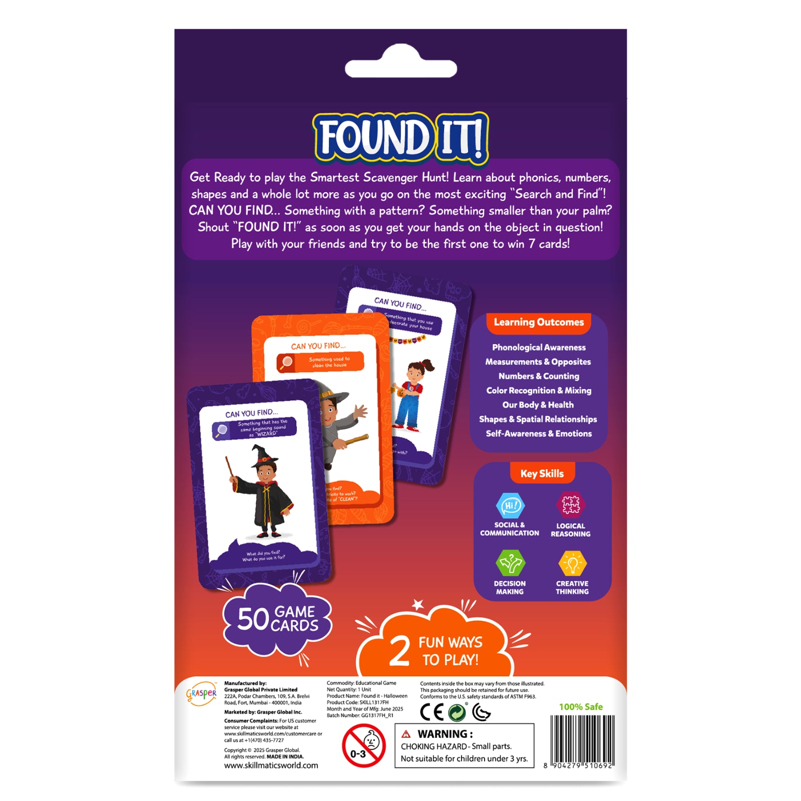 Educational card game for children from Found It Halloween Edition Smart Scavenger Hunt