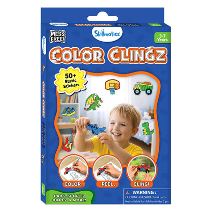 Color Clingz: Cars, Sports, Dinos & More! | Mess-Free Reusable Static Stickers (Ages 3-7)