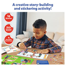 Child playing with Sticker Stories Adventure Around Town activity set for ages 3-7