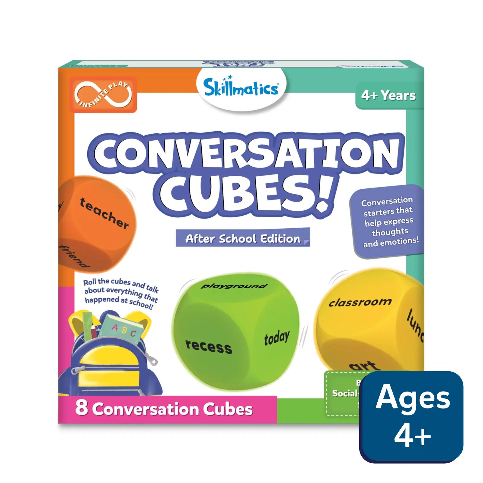 Skillmatics Conversation Cubes educational game packaging on a white background