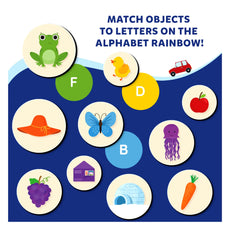 Alphabet matching game with colorful magnetic tiles for ages 3 to 6