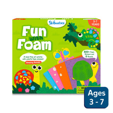 Packaging for 'Fun with Foam: Amazing Animals' sticker art activity for ages 3-7, showing colorful animal stickers and the text indicating the number of stickers and the age range.