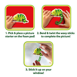 Chameleon craft instructions from Waxy Window Art Amazing Animals DIY Art Kit for kids