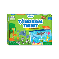 Tangram Twist game box featuring amazing animal sticker art for ages 4 to 7