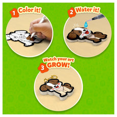 Color-and-grow dog keychain instructions for Aqua Puffs Animal Friends 3D Art Kit