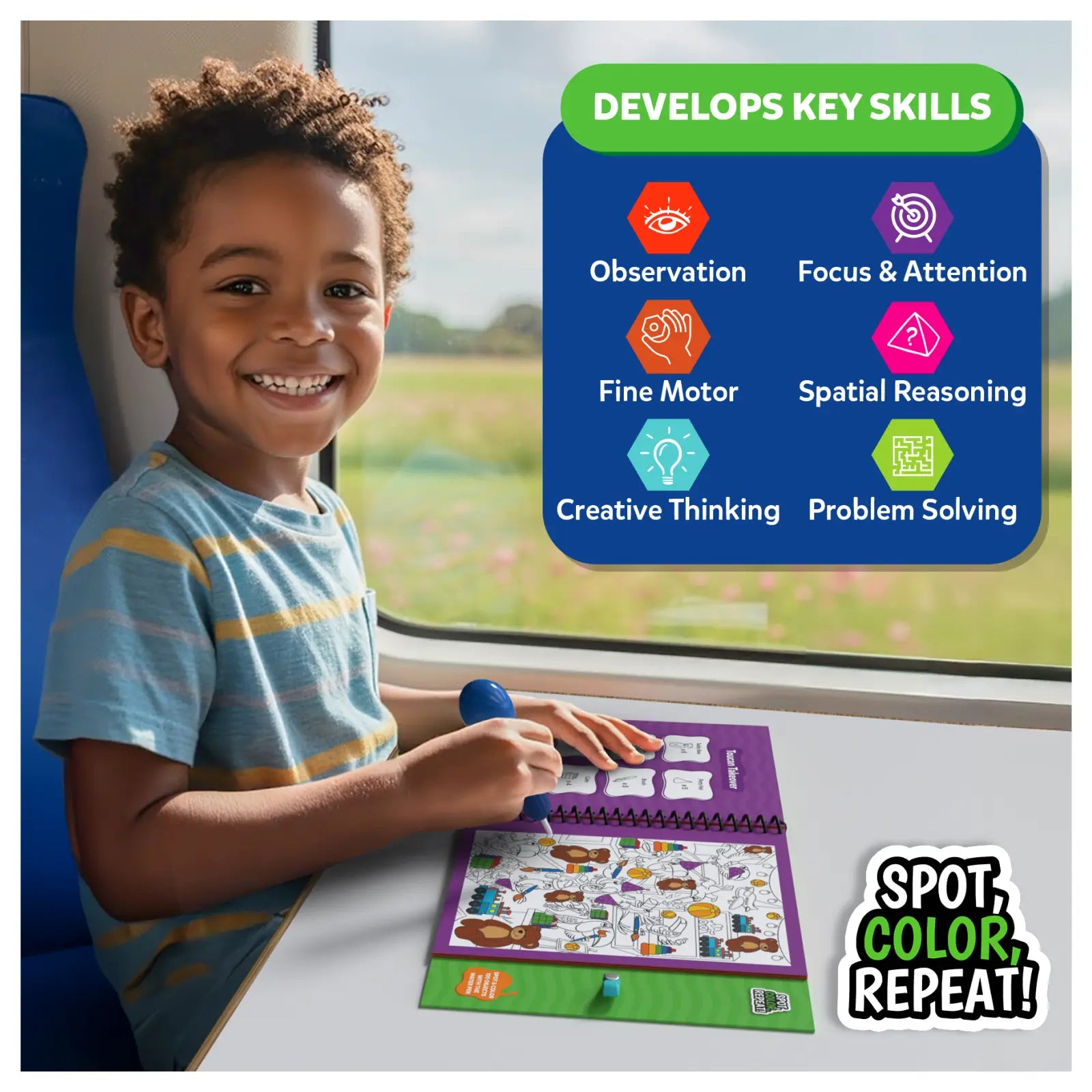 Coloring activity page from Water Spotter Animals At Play Reusable Search & Find Book