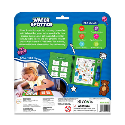 Water Spotter activity book with animals at play for ages 4-8, reusable search and find