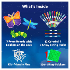 Craft kit contents for Super Strings Bugs & Butterflies Mess-Free String Art for Kids