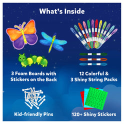 Craft kit contents for Super Strings Bugs & Butterflies Mess-Free String Art for Kids