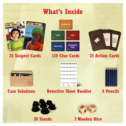 Contents of Catch The Crook Strategy and Mystery Board Game for ages 10+