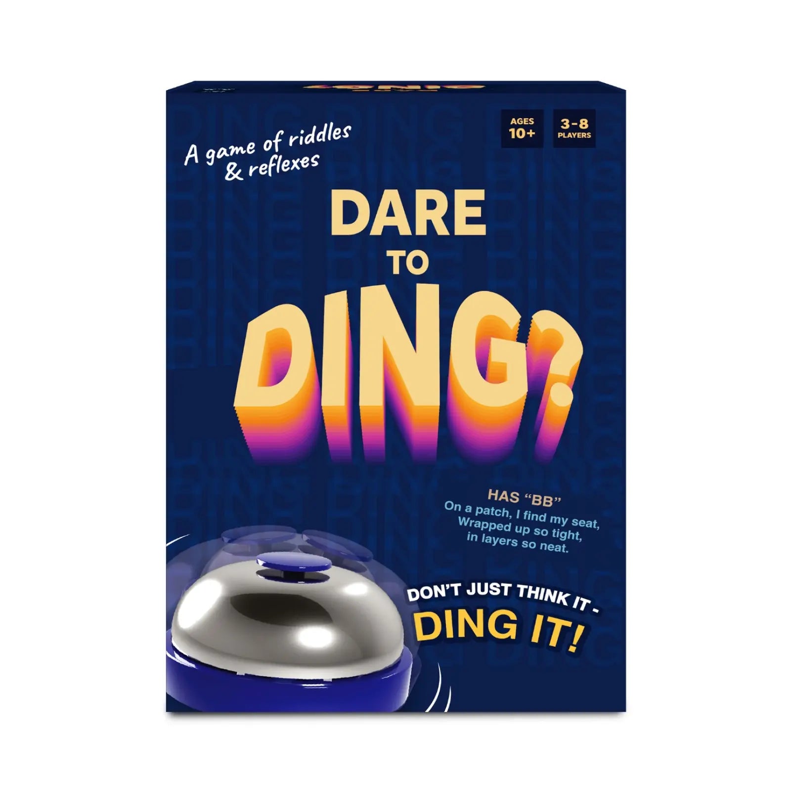 Dare to Ding game box displayed in the product Dare to Ding, fun family card game
