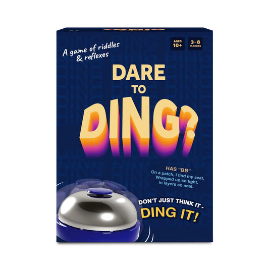 Dare to Ding game box displayed in the product Dare to Ding, fun family card game