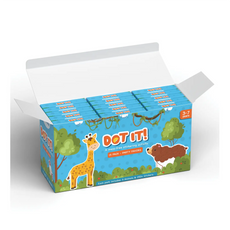 Open box of Dot It sticker activity packs for Wild Farm Underwater Animal Party Favors