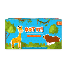 Dot It sticker activity box featuring wild, farm, and underwater animal designs for kids