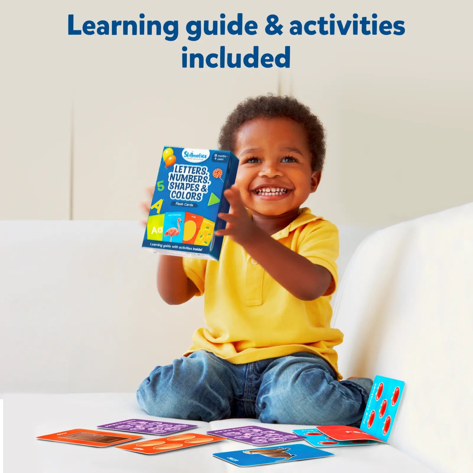 Educational learning cards for toddlers featuring letters numbers shapes and colors