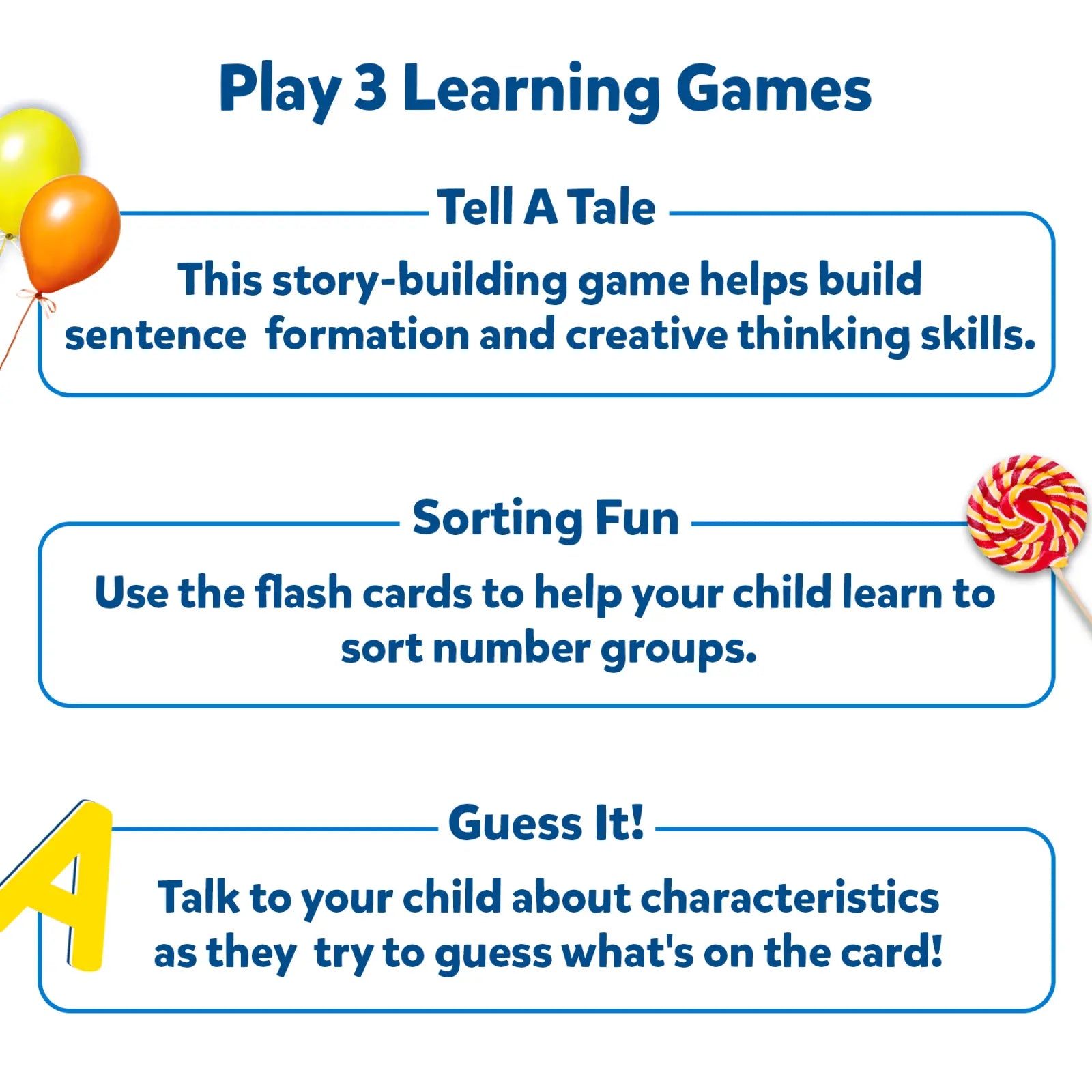 Educational game descriptions for toddlers on Flash Cards for Toddlers Letters Numbers Shapes Colors