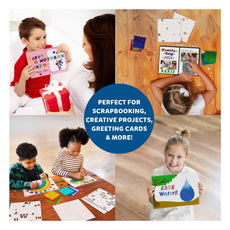 Children’s crafting activities collage with Foil Fun Letter & Number Stickers art kit