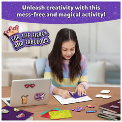Girl crafting with glitter stickers using Foil Fun Girl Power No Mess Magnetic Art Kit