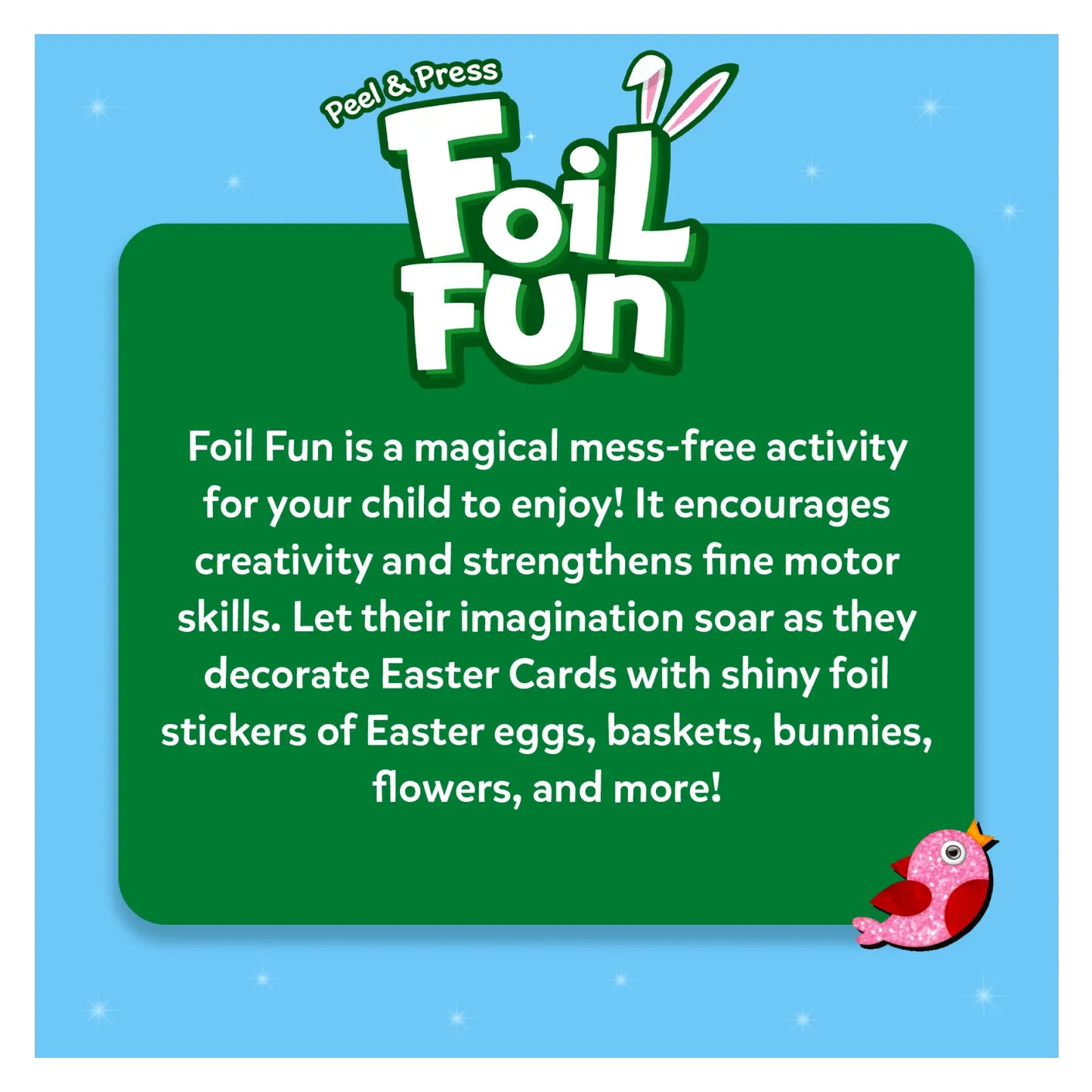 Foil Fun Easter activity with colorful foil art for kids aged 4 to 9