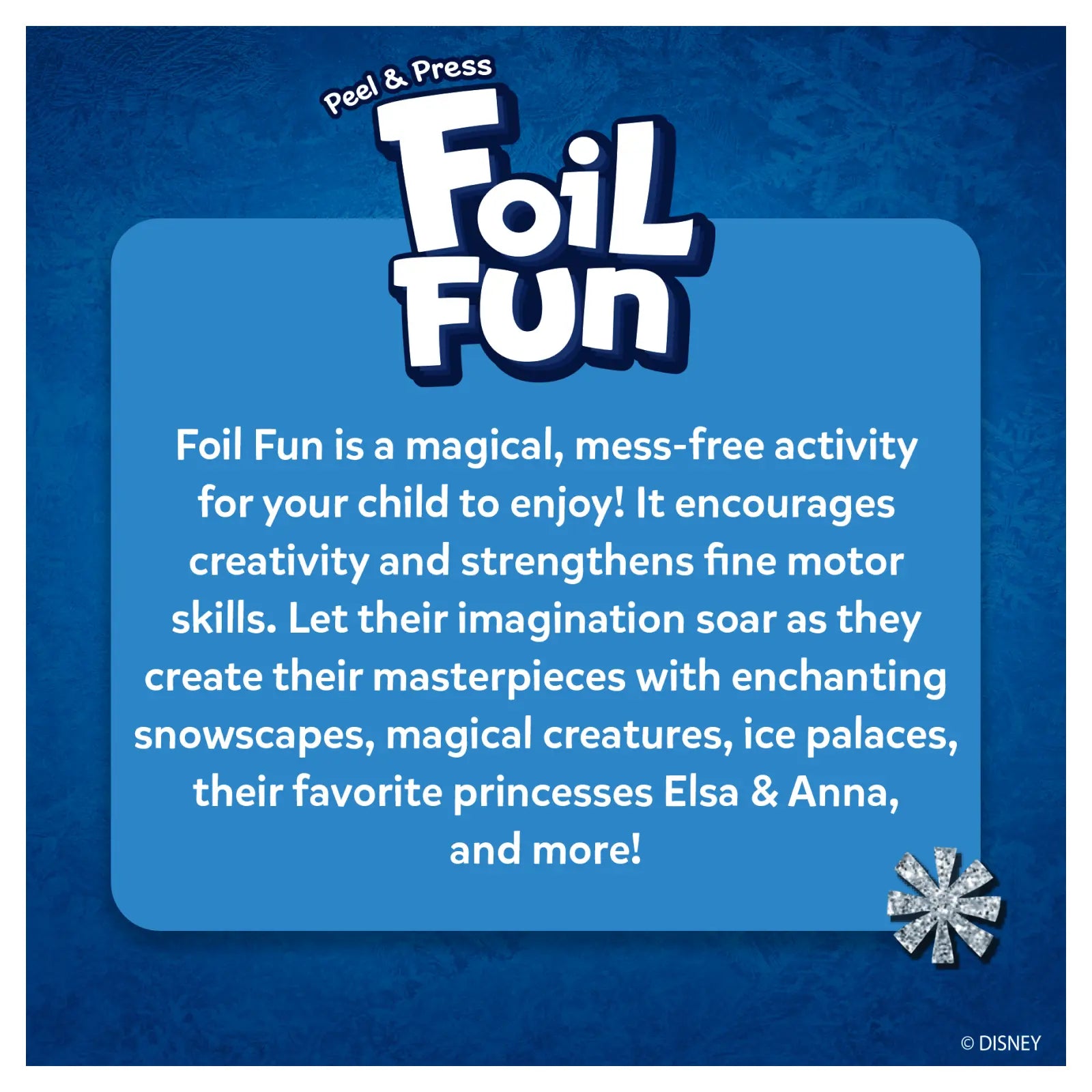 Foil Fun activity advertisement for Disney Frozen No Mess Art Kit for children ages 4 to 9