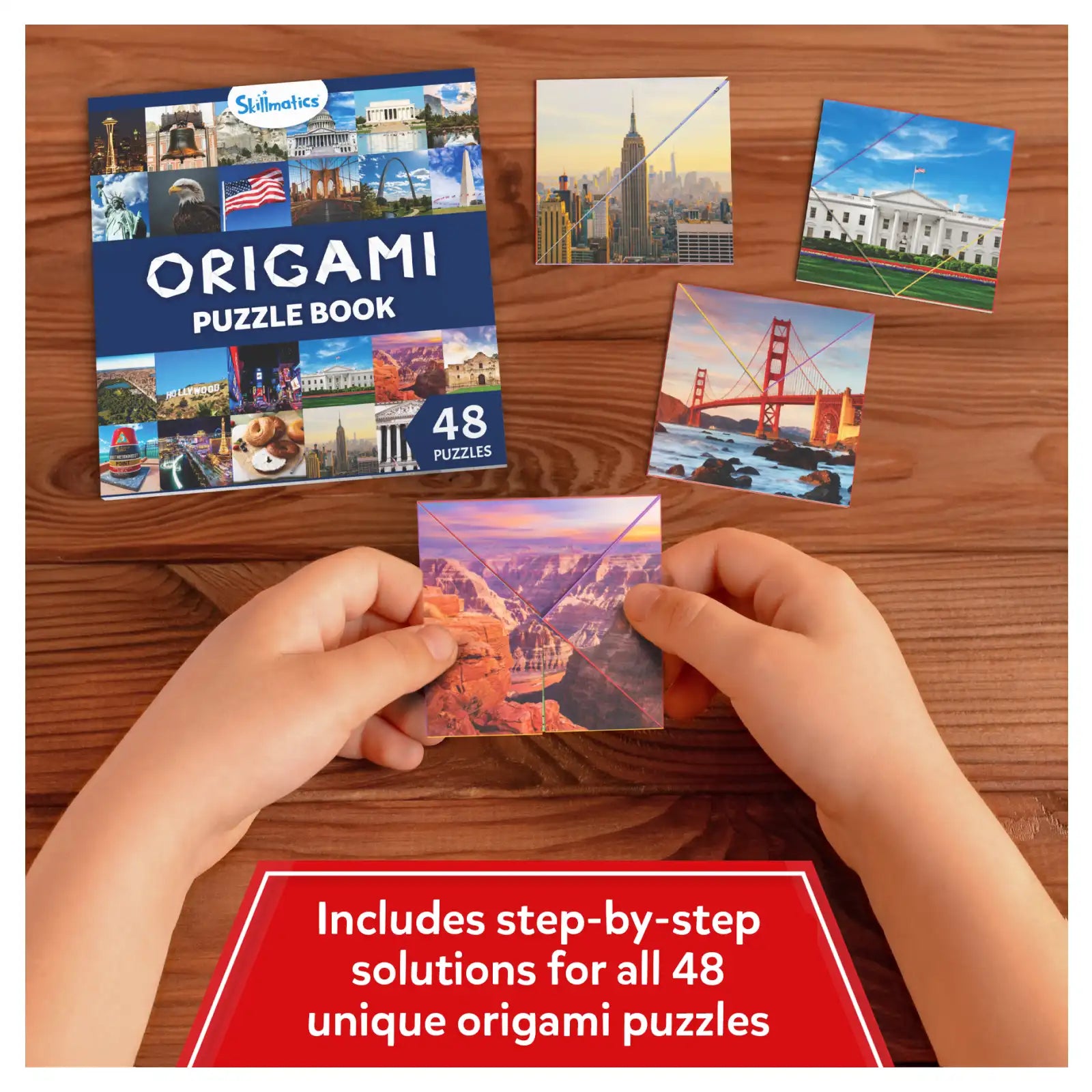 Origami puzzle book with folded Landmark images from Craft-O-Pedia USA for ages 7 plus