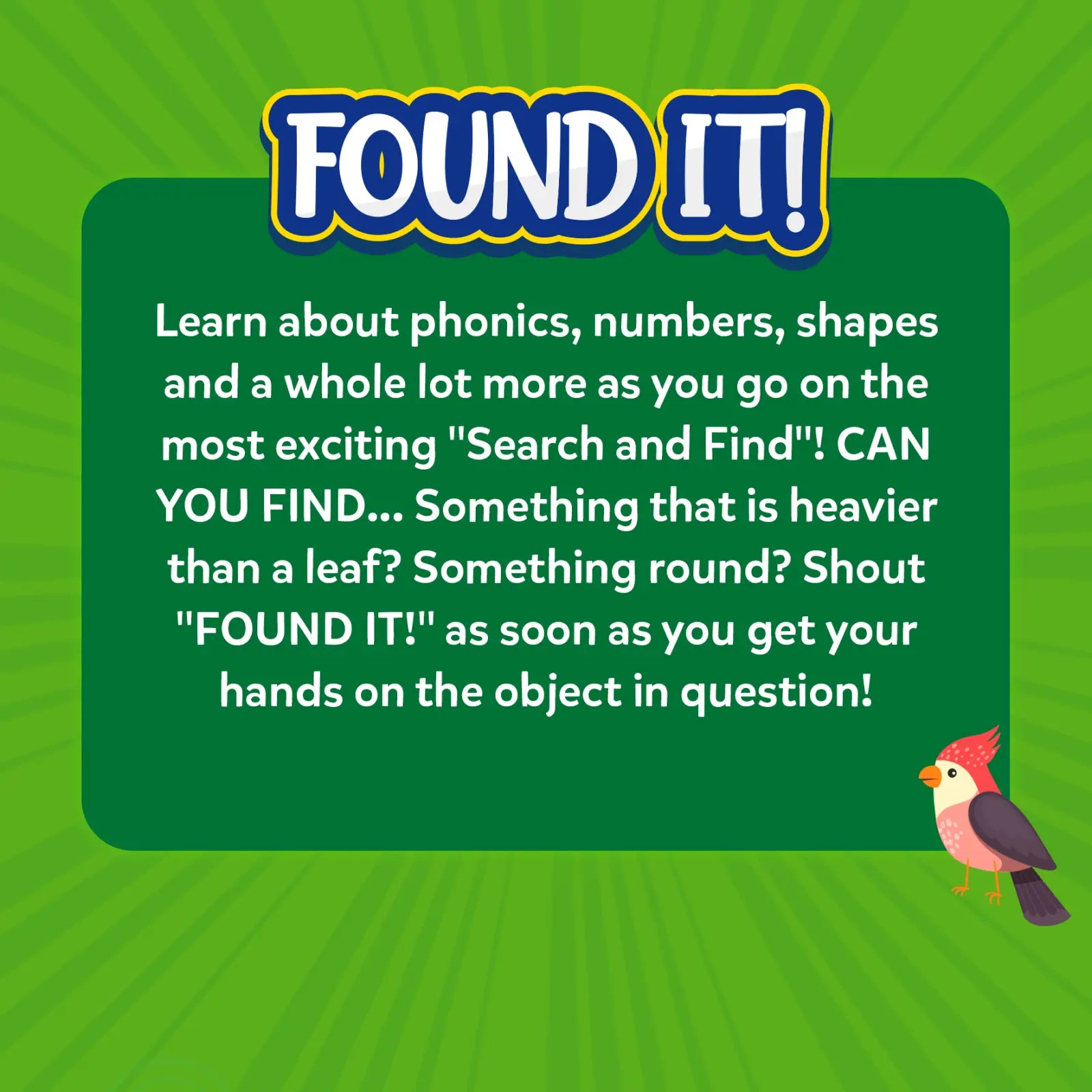 Educational search and find game for kids in Found It Outdoor Edition Smart Scavenger Hunt