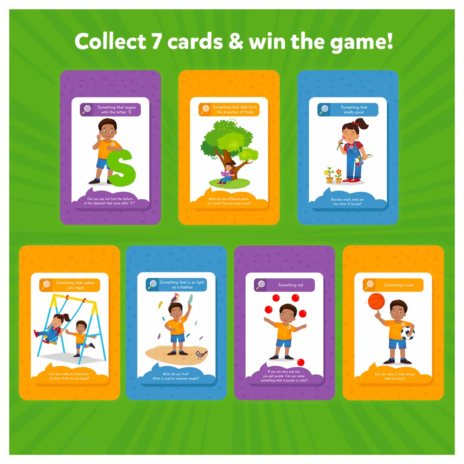 Collection of game cards from Found It Outdoor Edition Smart Scavenger Hunt for kids