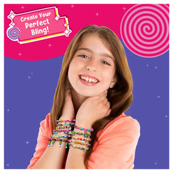 Smiling girl wearing colorful bracelets from Roll-up Beads DIY Friendship Bracelets Kit