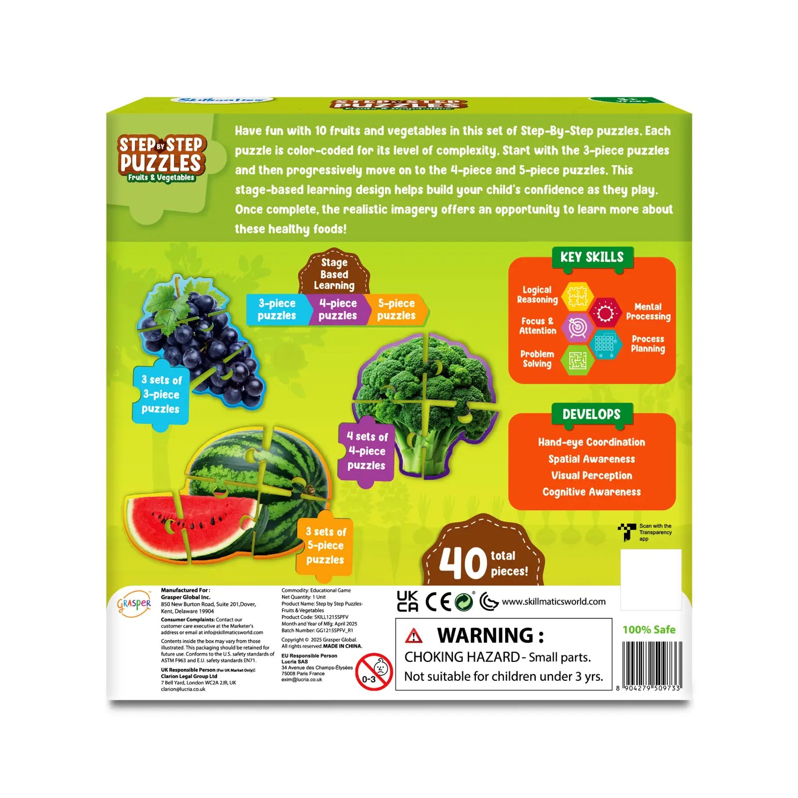 Step by Step Puzzle: Fruits & Vegetables (ages 3+)