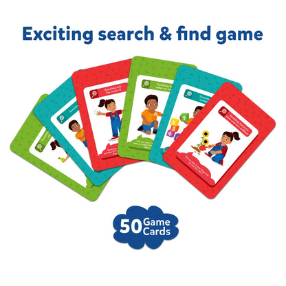 Colorful search-and-find game cards from Guess in 10 Junior & Found it Classroom