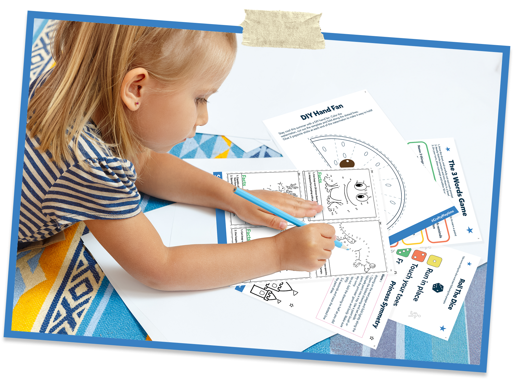 Young girl playing with a printable activity designed by Skillmatics experts