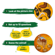 Animal guessing game instructions for Guess in 10 Picture Clues Animal Planet trivia card game