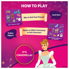 Cinderella-themed game instructions for Guess in 10 Junior Disney Princess trivia card game