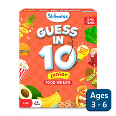 Guess in 10 Junior Food Game trivia card game for kids ages 3 to 6