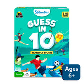 Guess in 10 World of Sports trivia card game for ages 6 plus featuring sports questions