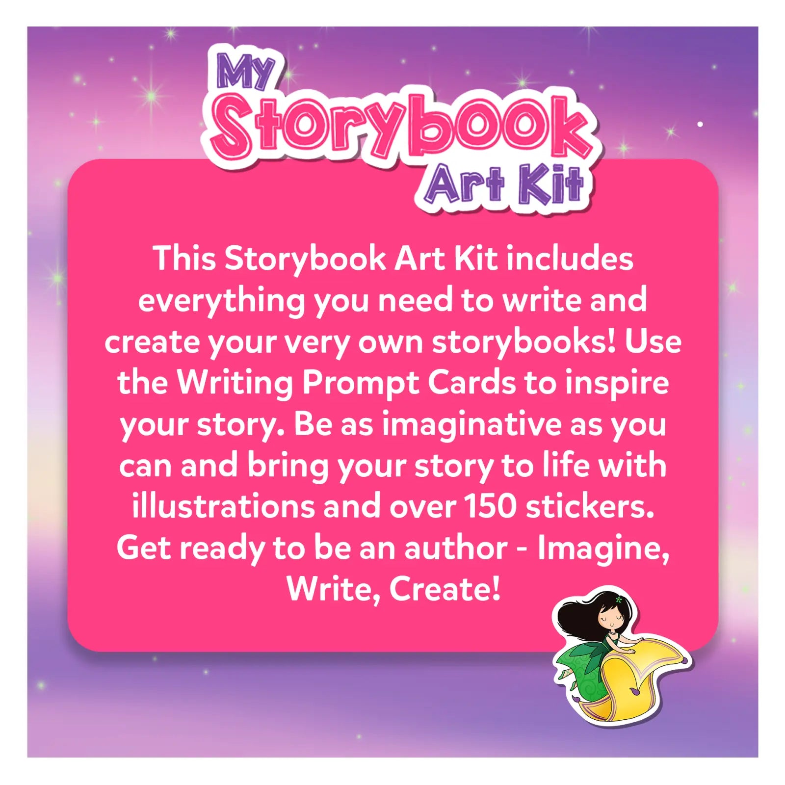 Storybook Art Kit Advertisement Featuring Unicorns and Princesses for Kids Ages 5-10