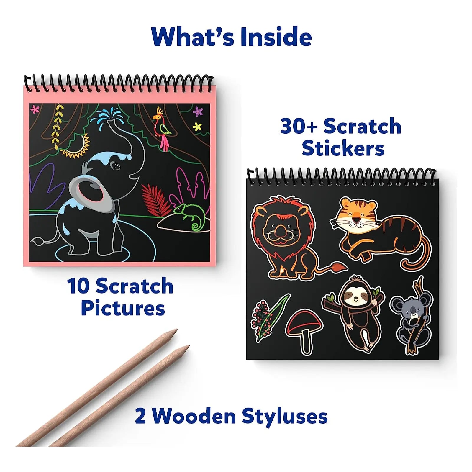 Scratch art activity set featuring magical animals for kids ages 3 to 8