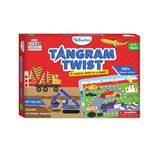 Tangram Twist sticker puzzle box from Off We Go! Safe sticker art for ages 4-7