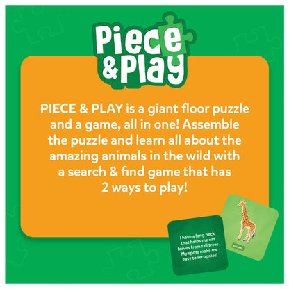 Advertisement for Piece & Play product with green and orange background