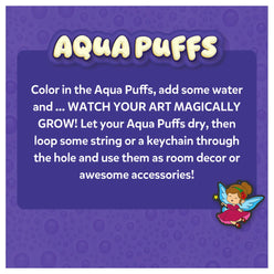 Aqua Puffs product advertisement featuring Princesses and Unicorns 3D Art Kit for ages 4 and up