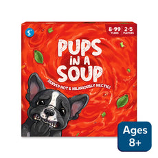 Pups in a Soup board game with colorful cards and adorable puppy illustrations